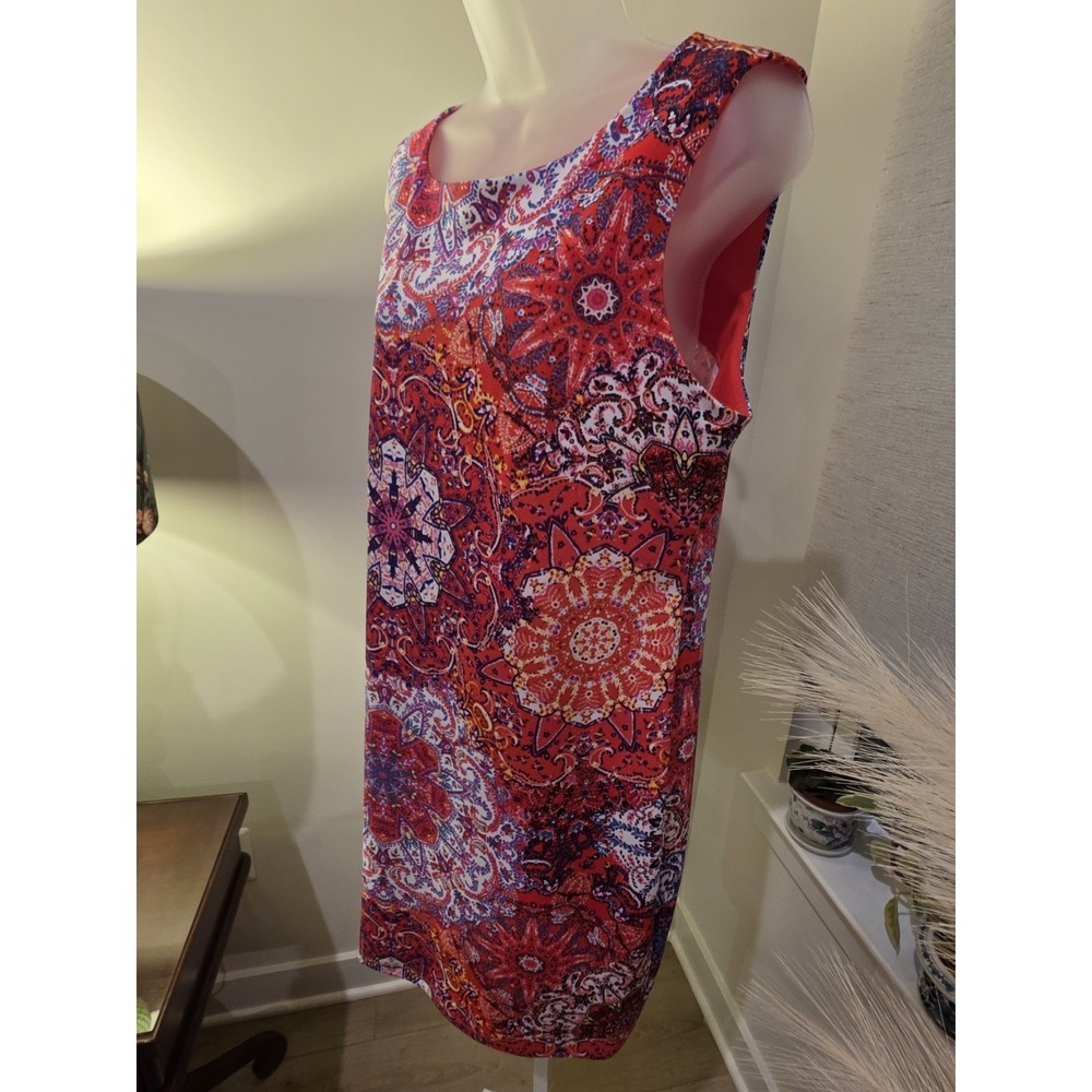 Fuschia Multicolor Floral Womens Sz 12 Shift Dress Sleeveless Boho Knee Length - Picture 7 of 16